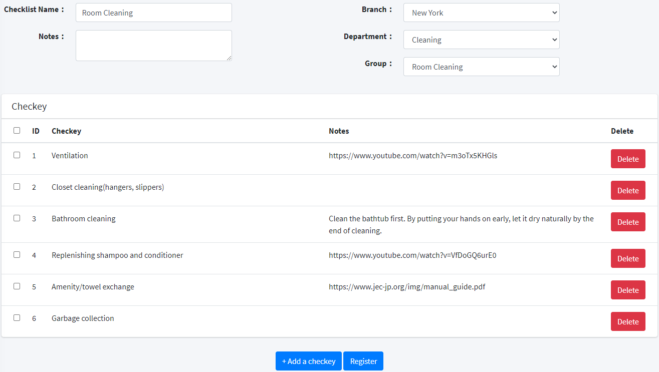 チェックリストの作成